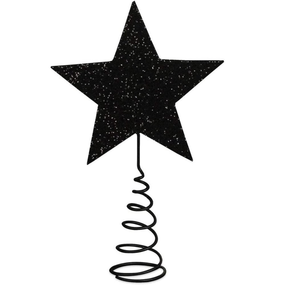 Bethany Lowe Mini Halloween Black Glitter Star Tree Topper